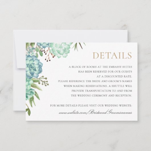 Succulents緑の幾何学的なフレーム詳細カード 招待状 (正面)