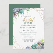 Succulents金ゴールドフレーム&シックスクリプトブライダルシャワー インビテーションポストカード (正面/裏面)