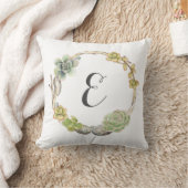 Succulents、小枝および石|のモノグラムのリース クッション (ブランケット)