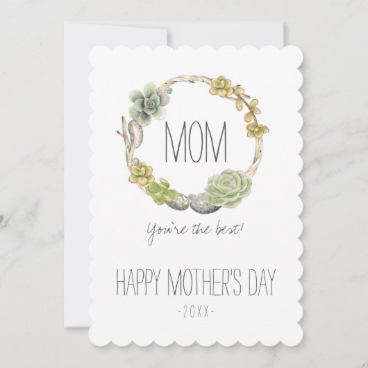 Succulents、小枝および石|の母の日 カード (正面)