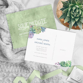 「Succulents and Sparkle Save the Date Green ID515」 案内ポストカード