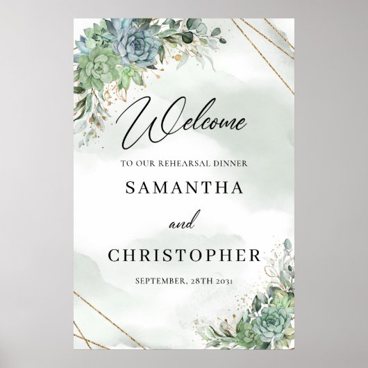 Succulents eucalyptus Welcome to rehearsal sign ポスター (正面)