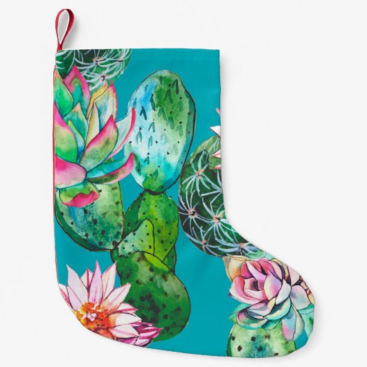 Succulents watercolor illustration pattern スモールクリスマスストッキング (正面)