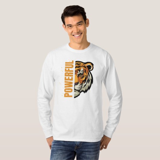 Sudadera con dibujo de Tigre y palabra Powerful Tシャツ (正面フル)