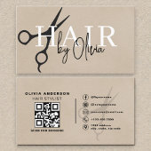 Suede Neutral Scissors QR Code Hair Stylist  名刺