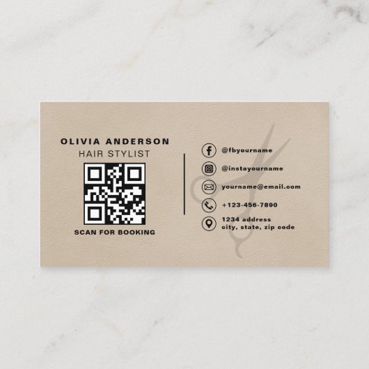Suede Neutral Scissors QR Code Hair Stylist  名刺 (裏面)