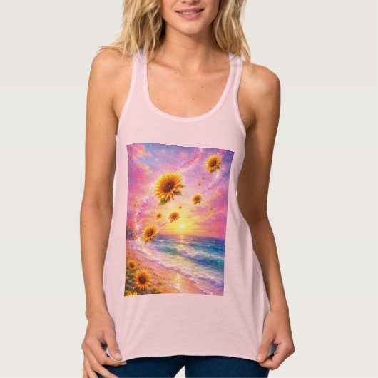 Sueño Marino de Girasoles: Atardecer en la Playa タンクトップ (正面)