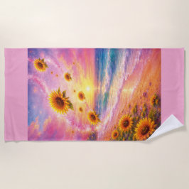 Sueño Marino de Girasoles: Atardecer en la Playa ビーチタオル