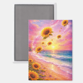 Sueño Marino de Girasoles: Atardecer en la Playa マグネット (正面/裏面)