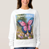 Suéter Básico Feminino borboleta スウェットシャツ (正面)