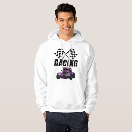 Suéter Con Capucha Racing Coche Morado y Banderas パーカ (正面フル)