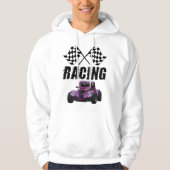 Suéter Con Capucha Racing Coche Morado y Banderas パーカ (正面)