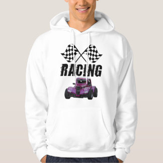 Suéter Con Capucha Racing Coche Morado y Banderas パーカ