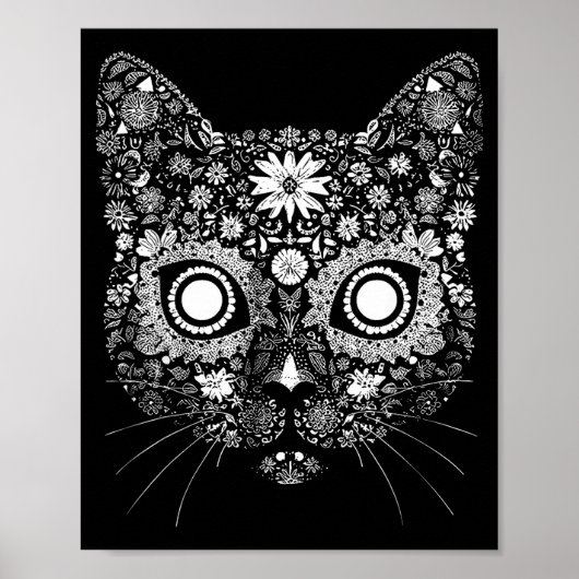 Sugar Cat Skull Flower Artistic Design ポスター (正面)