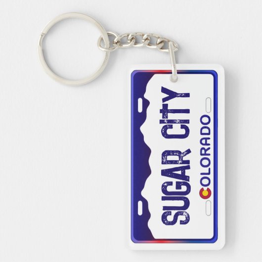 Sugar City Colorado blue license plate keychain キーホルダー (正面)