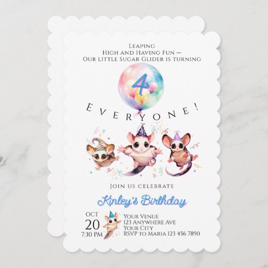Sugar Glider Birthday Invitation 招待状 (正面/裏面)