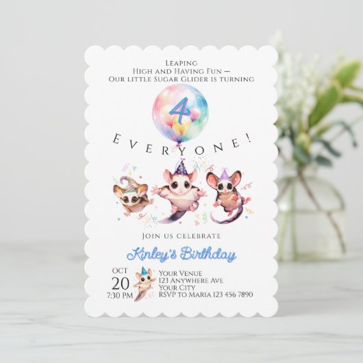 Sugar Glider Birthday Invitation 招待状 (スタンド正面)