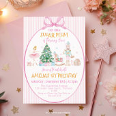 Sugar Plum Christmas Nutcracker Pink Bow Birthday 招待状