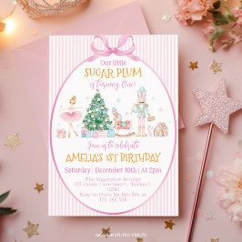Sugar Plum Christmas Nutcracker Pink Bow Birthday 招待状