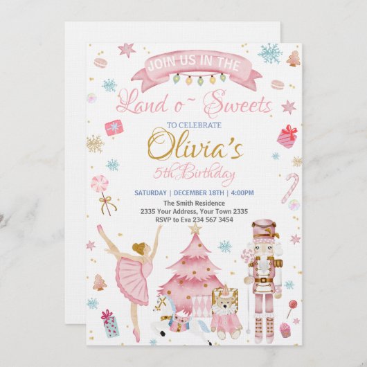 Sugar Plum Fairy Land Of Sweet Nutcracker Birthday 招待状 (正面/裏面)