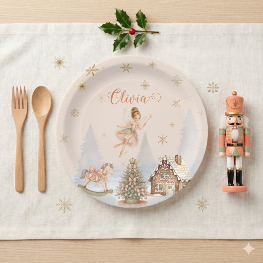 Sugar Plum Fairy Nutcracker 1st Bday Peach Mint ペーパープレート