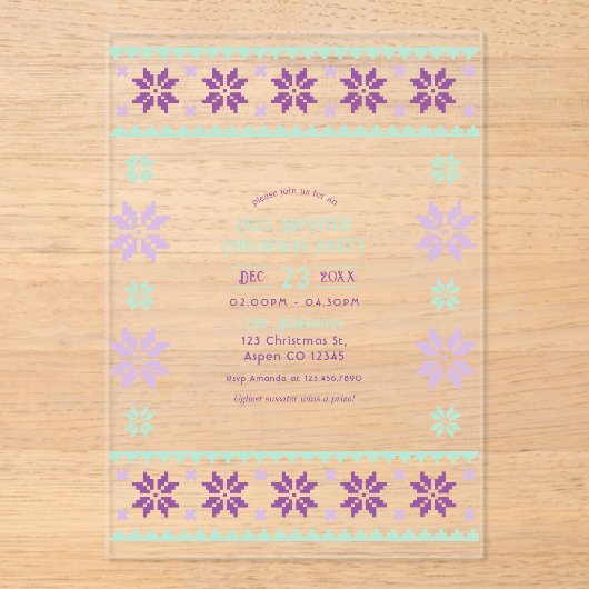 Sugar Plum Frost Ugly Sweater Christmas Party アクリル招待状 (正面)