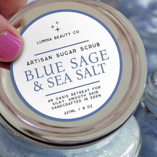 Sugar scrub label simple blue sage white ラウンドシール