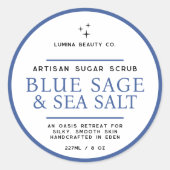 Sugar scrub label simple blue sage white ラウンドシール (正面)