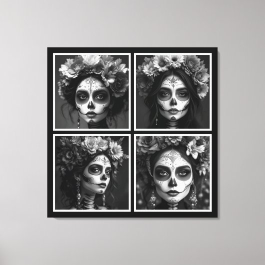 Sugar Skull Black and White  キャンバスプリント (正面)