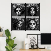Sugar Skull Black and White  ポスター (ホームオフィス)