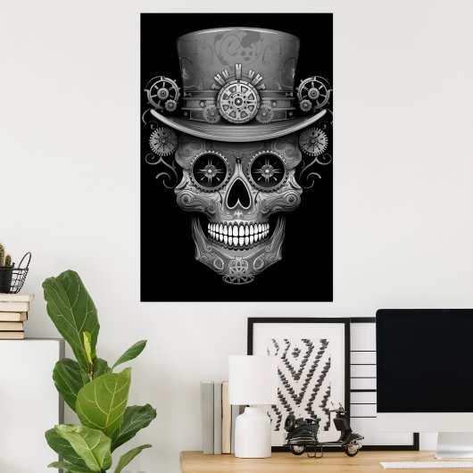 Sugar Skull Black + White Image on a Wall Poster ポスター (ホームオフィス)