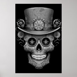 Sugar Skull Black + White Image on a Wall Poster ポスター