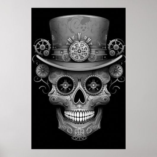 Sugar Skull Black + White Image on a Wall Poster ポスター (正面)