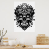 Sugar Skull Black + White Image on a Wall Poster ポスター (キッチン)