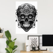 Sugar Skull Black + White Image on a Wall Poster ポスター (ホームオフィス)