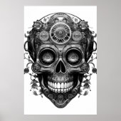 Sugar Skull Black + White Image on a Wall Poster ポスター (正面)