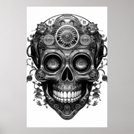 Sugar Skull Black + White Image on a Wall Poster ポスター