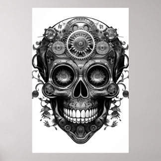 Sugar Skull Black + White Image on a Wall Poster ポスター