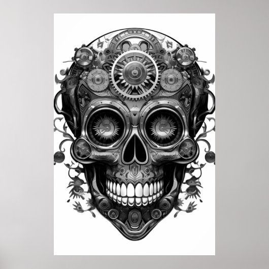 Sugar Skull Black + White Image on a Wall Poster ポスター (正面)