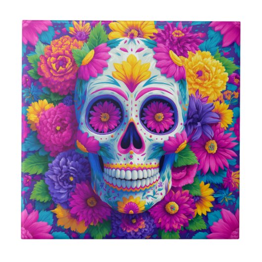 Sugar Skull Calavera Day Of The Dead Ceramic Tile タイル (正面)