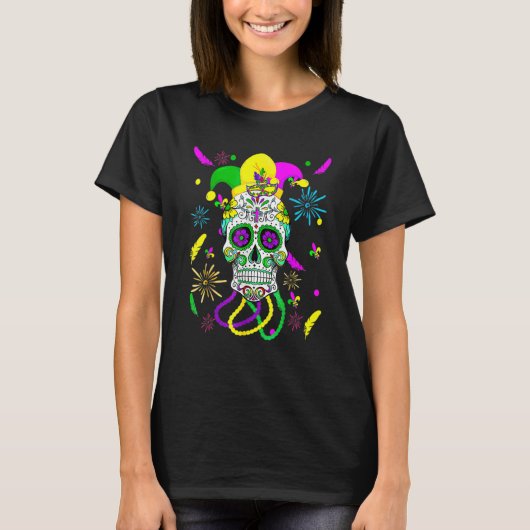 Sugar Skull Carnival Mask Jester Hat Mardi Gras Gi Tシャツ (正面)