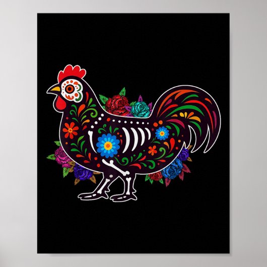 Sugar Skull Chicken Dia De Muertos Halloween Day O ポスター (正面)