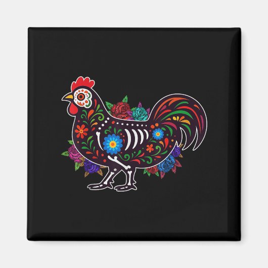 Sugar Skull Chicken Dia De Muertos Halloween Day O マグネット (正面)