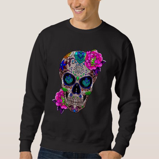 Sugar Skull Day Of The Dead Cool Bone Head Skulls  スウェットシャツ (正面)