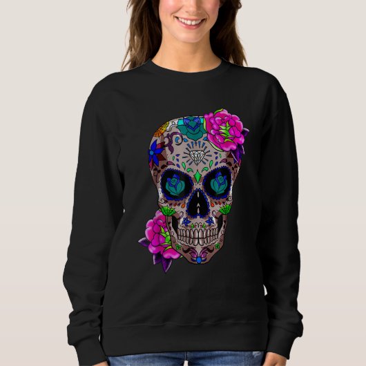 Sugar Skull Day Of The Dead Cool Bone Head Skulls スウェットシャツ (正面)