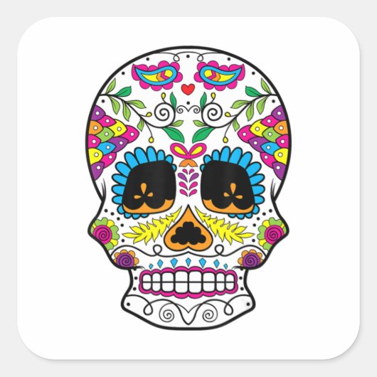 Sugar Skull Day Of The Dead Dia De Los Muertos Art スクエアシール (正面)