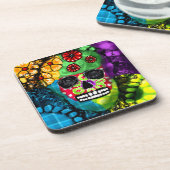 Sugar Skull Day of the Dead Floral Green Red Blue コースター (左側)