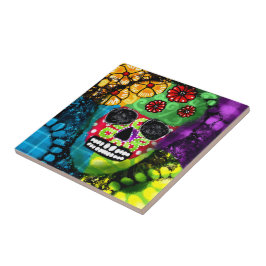 Sugar Skull Day of the Dead Floral Green Red Blue タイル