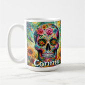 Sugar Skull Day of the Dead Floral Personalized コーヒーマグカップ (左)