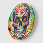 Sugar Skull Day of the Dead Floral Personalized ラージ壁時計 (傾斜)